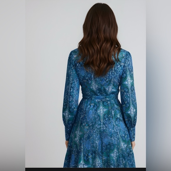 Boho Floral Print Knot Side Ruffle Hem Wrap Dress - Picture 4 of 9